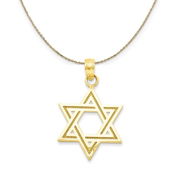 14k Yellow Gold Star of David Necklace - 18 Inch